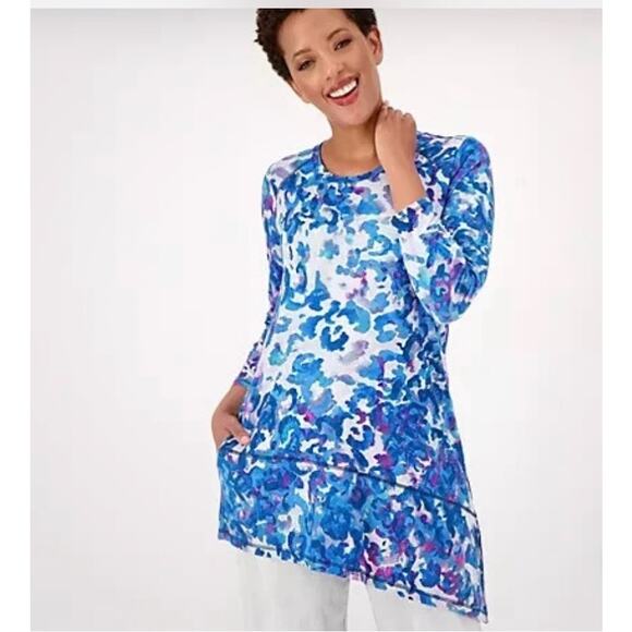 LOGO Women Tunic Top L Colorful Abstract‎ Whimsical Artsy Asymmetrical Hem Boho - Picture 10 of 11